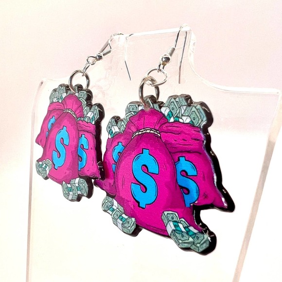Money Bags Earrings - Cash Earrings - Boss Babe Earrings - Influencer Earrings - Picture 5 of 8